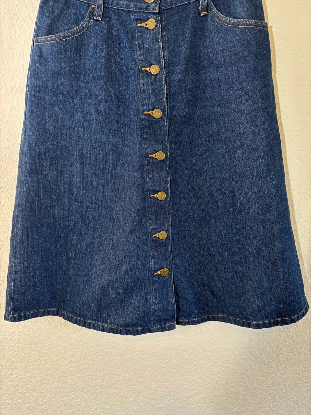 Levi’s Blue Denim Button Front A-Line Midi Skirt Size 27 - Picture 6 of 13